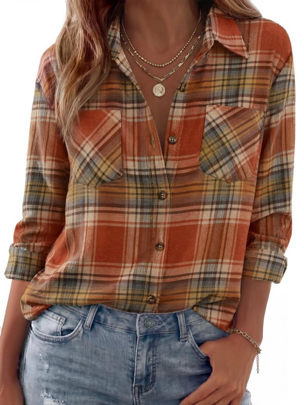 Womens Flannel Shirts Long Sleeve Button Down Casual Fall Plaid Top
